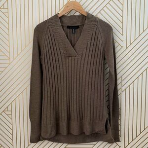 WHBM Long Sleeve Ribbed Tunic Sweater cashmere blend V neck split hem XS knit